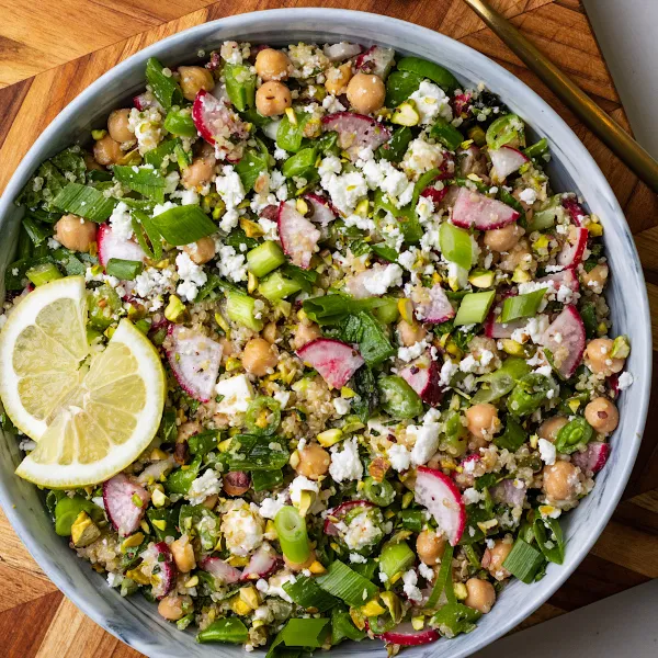 Spring Quinoa Snap Pea Salad with Lemon Garlic Dressing