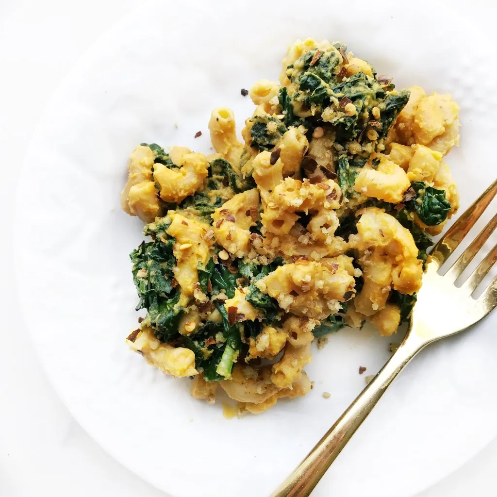 Butternut Squash Mac n' No Cheese with Kale & Pecan Parmesan