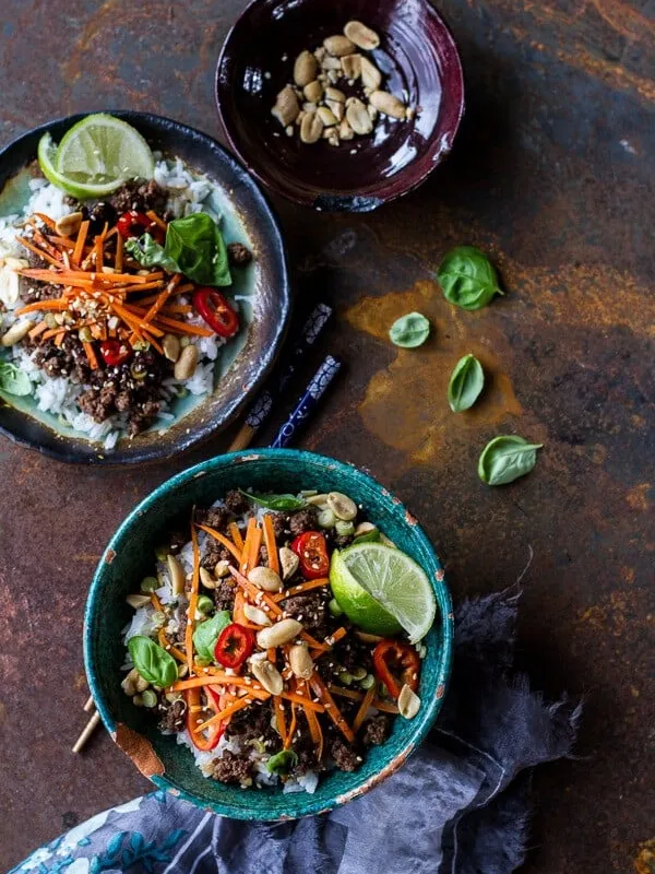 20 Minute Thai Basil Beef and Lemongrass Rice Bowls.