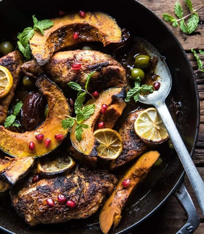 Skillet Roasted Moroccan Chicken and Olive Tagine