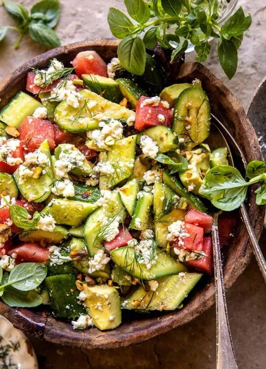 Smashed Cucumber and Watermelon Feta Salad