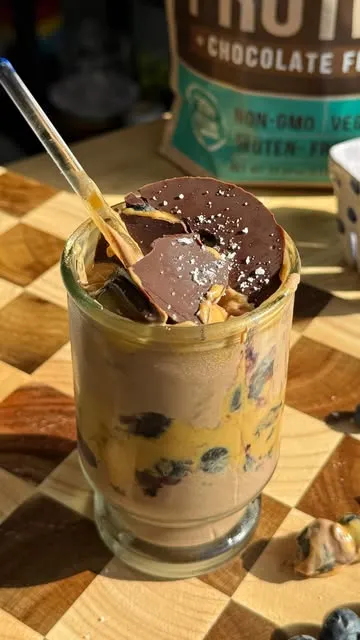 Chocolate PB + Blueberry Protein Parfait with Magic Shell