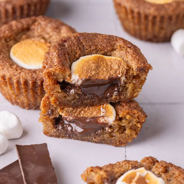 Melty S'mores Cookie Cups with Toasted Marshmallow