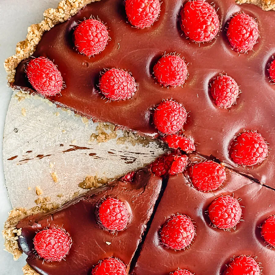 No Bake Gluten Free Chocolate Raspberry Tart