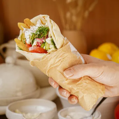 Recipe 'Vertical Skewer Baked Trout Loaded Gyro'