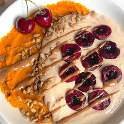 Recipe 'Sweet Potato Yogurt Bowls with Cherries (Luteal‑Phase Supporting Breakfast)'