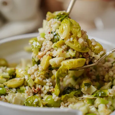 Recipe 'Brussel Sprout Salad with Apples, Gruyere and Walnuts'
