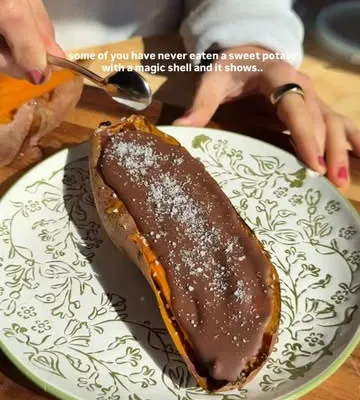 Recipe 'Roasted Sweet Potato with Chocolate Magic Shell'