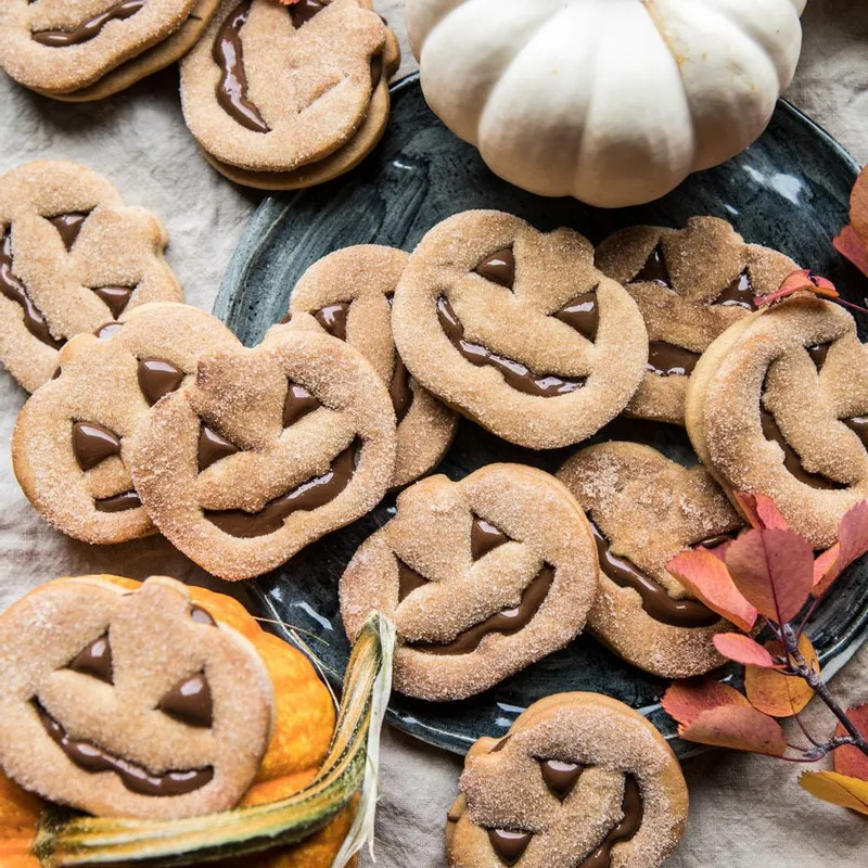 Milk Chocolate Stuffed Jack-O'-Lantern Cookies