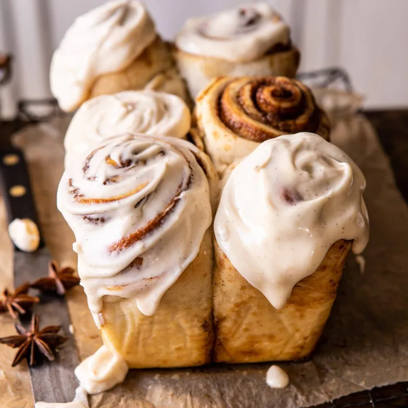 Overnight Cinnamon Roll Bread with Chai Frosting