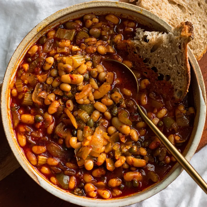Mediterranean Vegan White Bean Stew With Capers and Dill