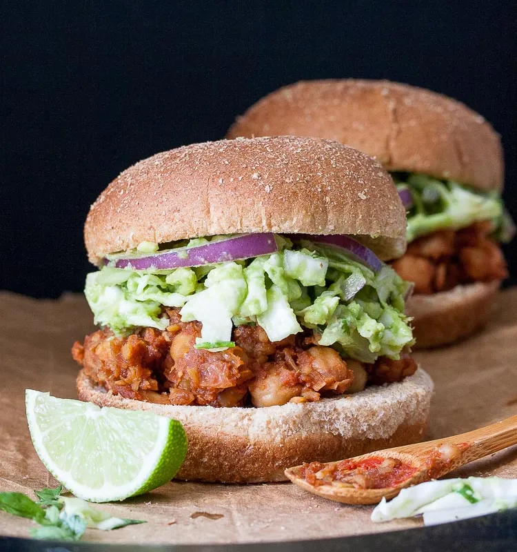 BBQ Chickpea Sliders with Pineapple Slaw
