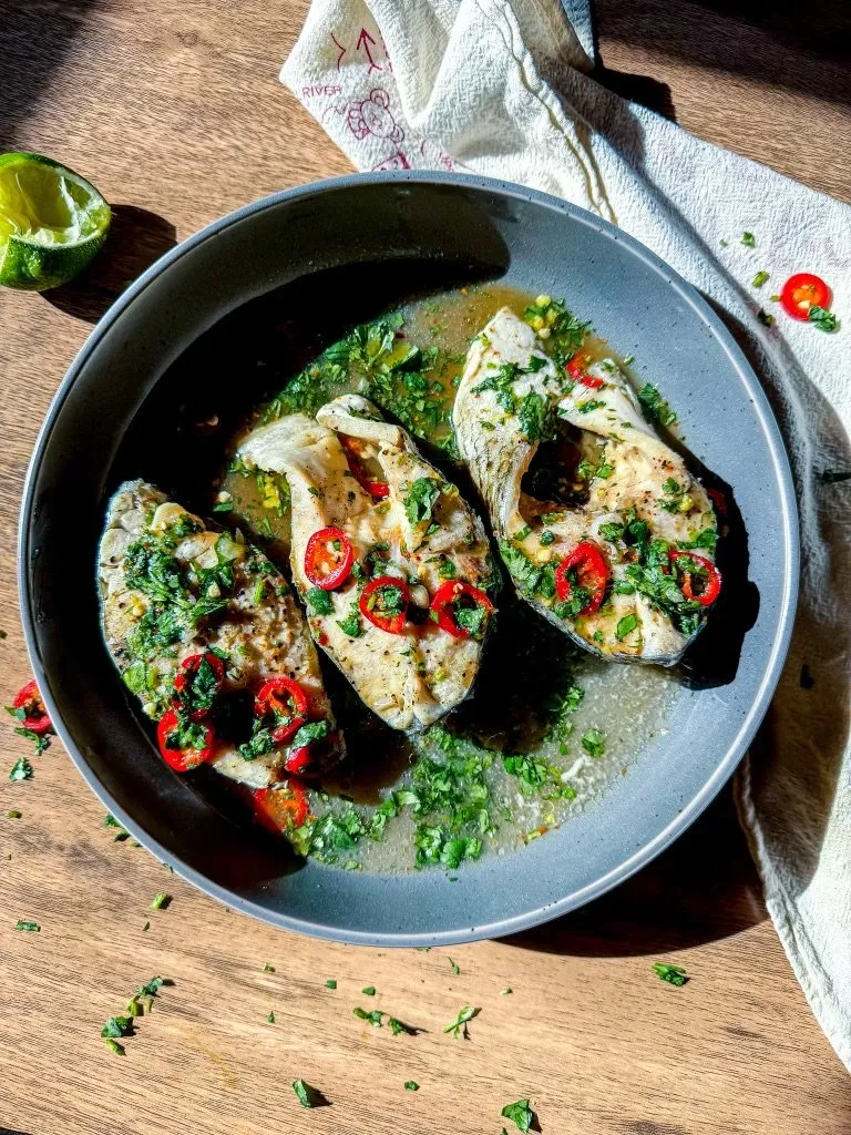 Thai Steamed Fish (With Lime and Garlic Sauce)