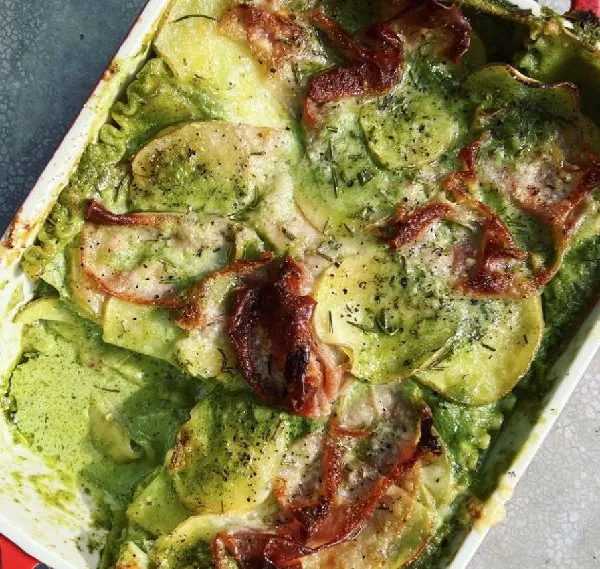 A Very Green and Creamy Lasagna (with Potatoes & Mortadella)