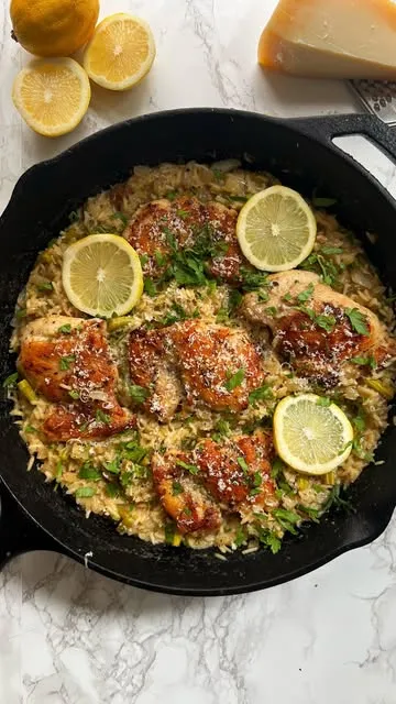 ONE-PAN HERBED LEMON + PARMESAN CHICKEN AND RICE
