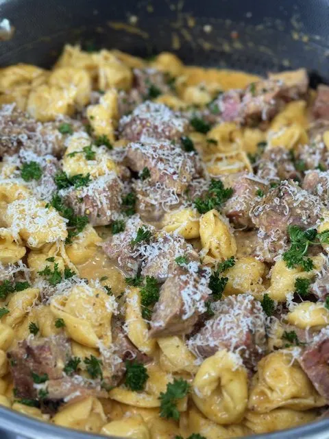 One Pot Creamy Steak and Cowboy Butter Tortellini