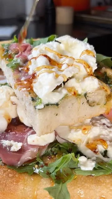 Burrata Focaccia Pizza with Pesto and Hot Honey