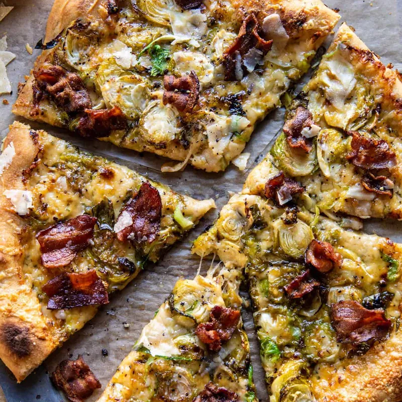 Shredded Brussels Sprout and Bacon Pizza