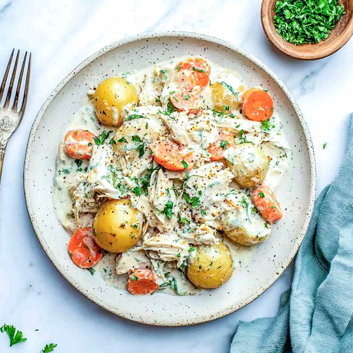 Crockpot Ranch Chicken and Potatoes with Cottage Cheese