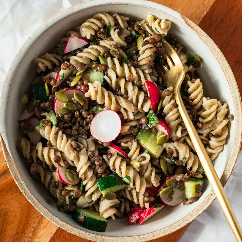 Vegan Lentil Pasta Salad with Radishes (High Protein)