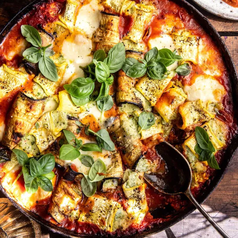 Spicy Pesto Eggplant Zucchini Involtini