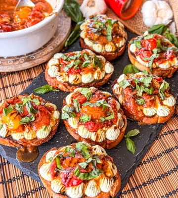 Recipe 'Tomato Confit Toast with Whipped Ricotta (Easy Gourmet Crostini Recipe)'