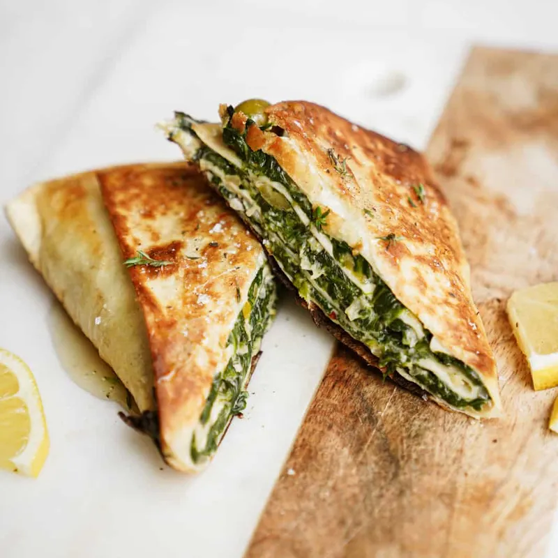 Crunchy Feta, Olive and Spinach Wrap Recipe
