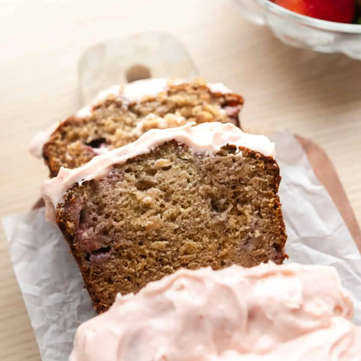 Strawberry Banana Bread with Strawberry Cream Cheese Frosting