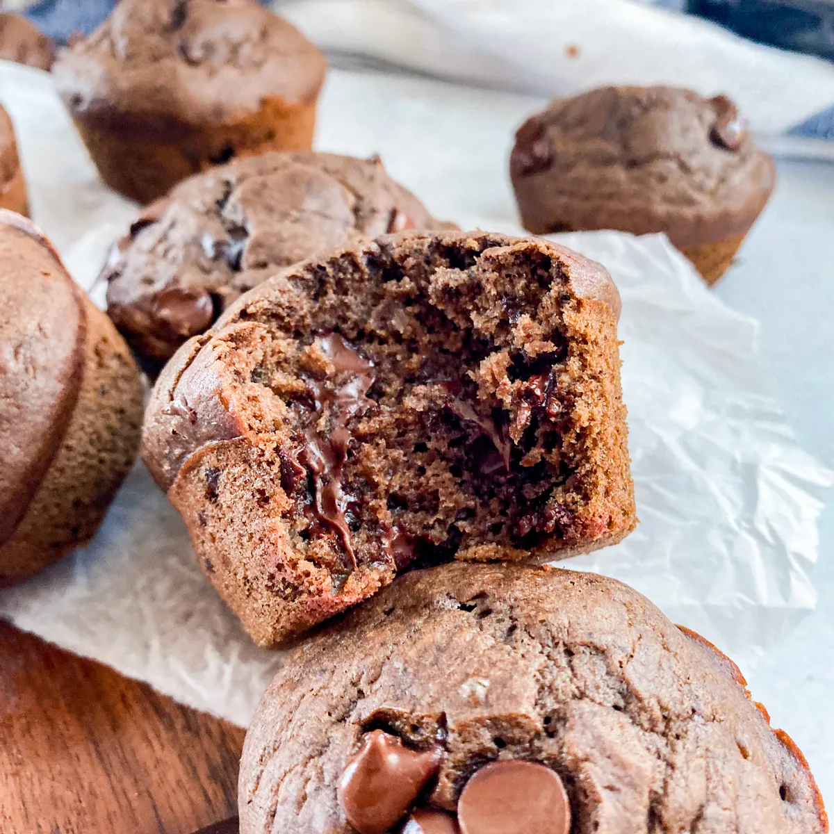 Healthy Double Chocolate Banana Muffins